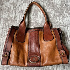 Fossil Two-Tone Brown Leather Shoulder Bag